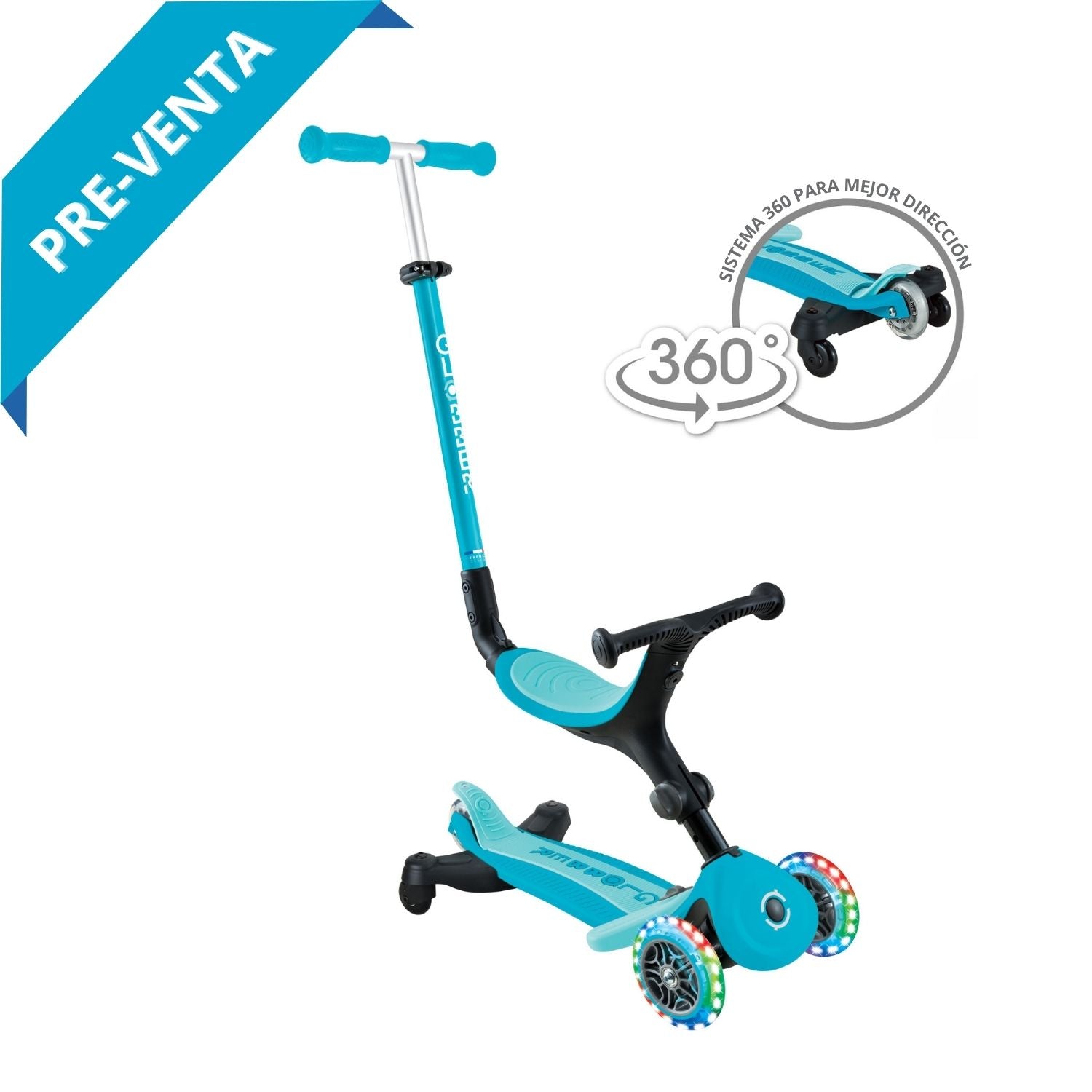 Globber Go Up Active LED 360 Celeste