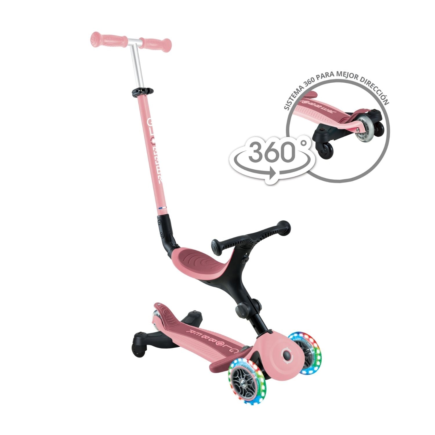 Globber Go Up Active LED 360 rosado pastel