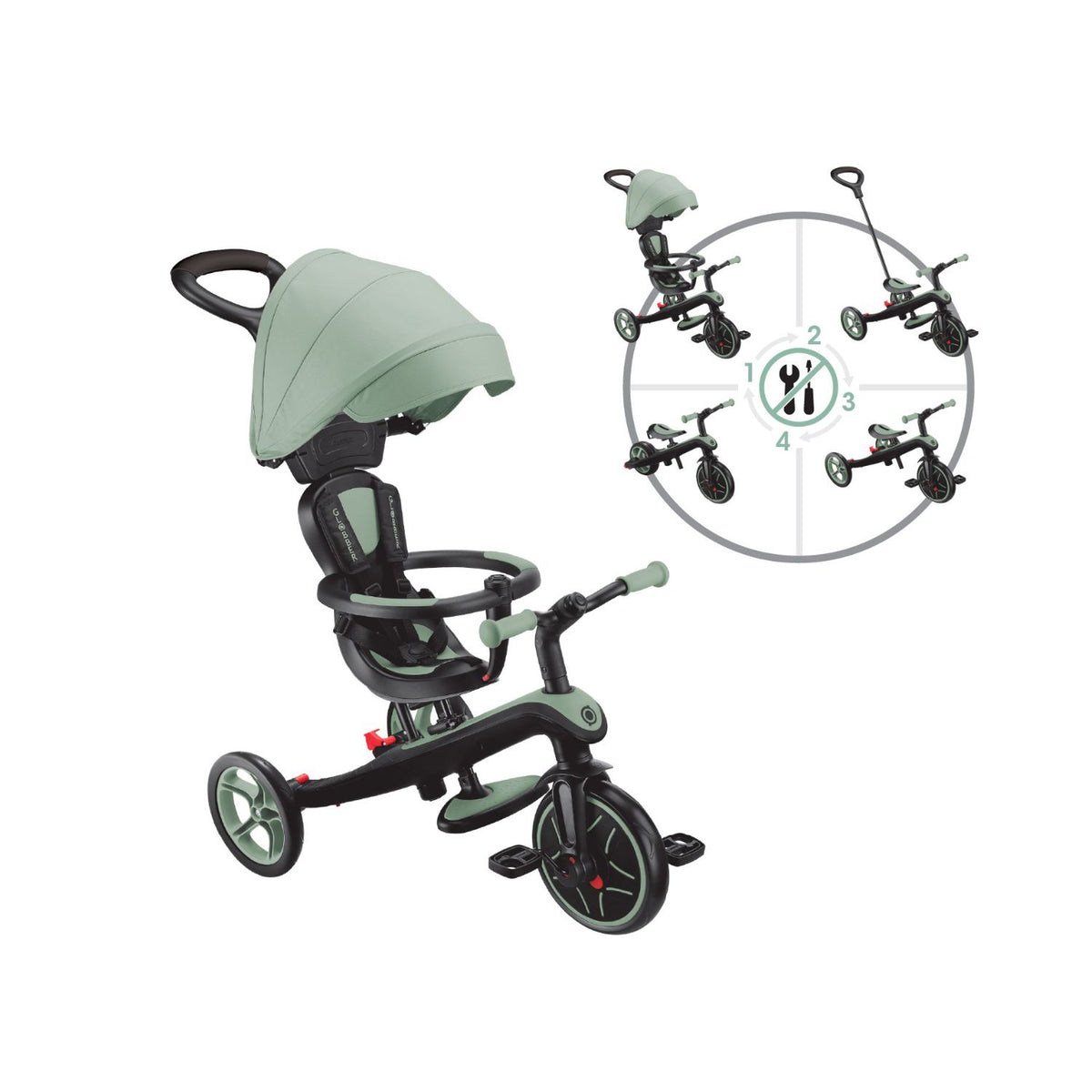 Triciclo Evolutivo 4 en 1 Globber Explorer Trike Verde olivo| De 10 meses a 5 años